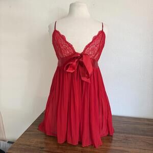 Victoria's Secret Red Lace Babydoll Night Dress Size Small